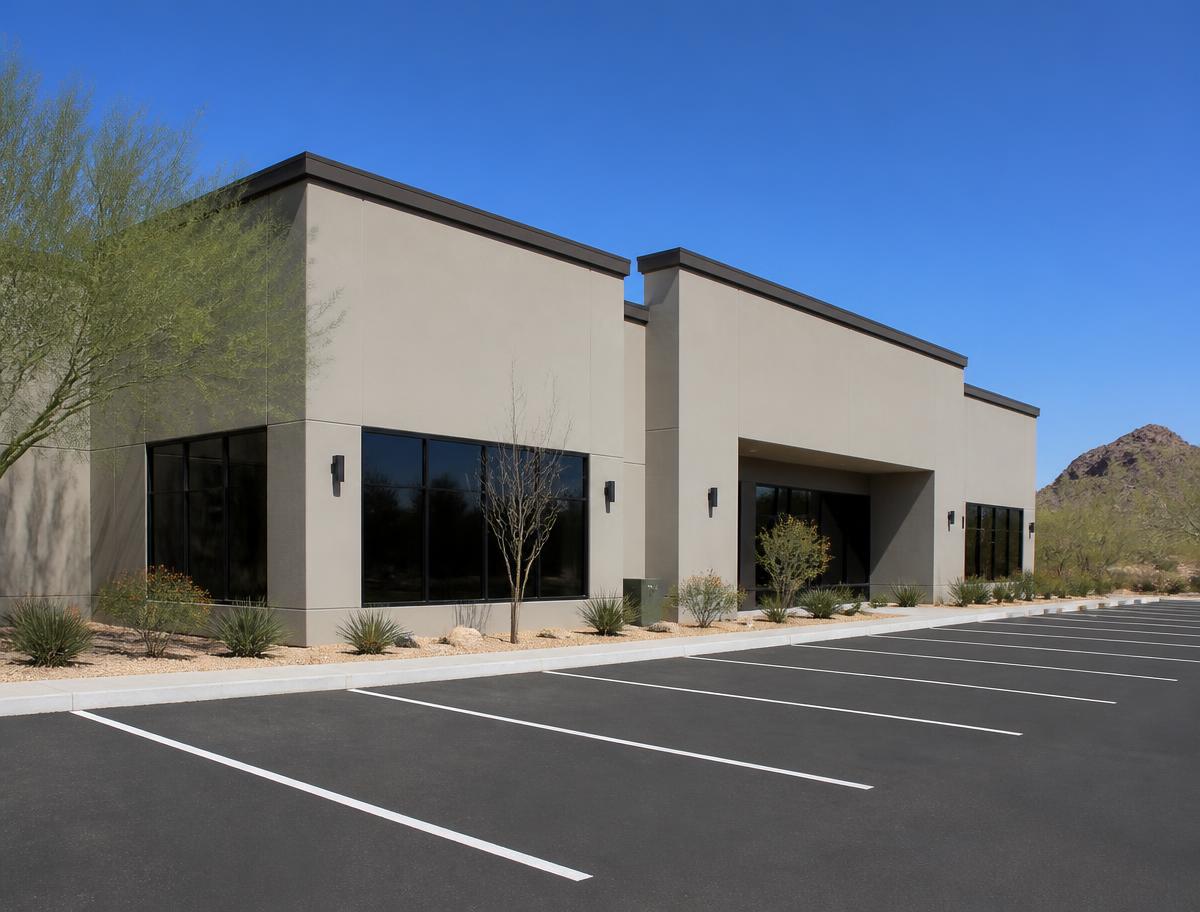 Commercial building in El Paso with a freshly painted stucco exterior