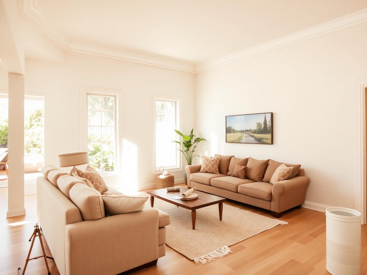 Freshly painted living room interior with clean walls and trim